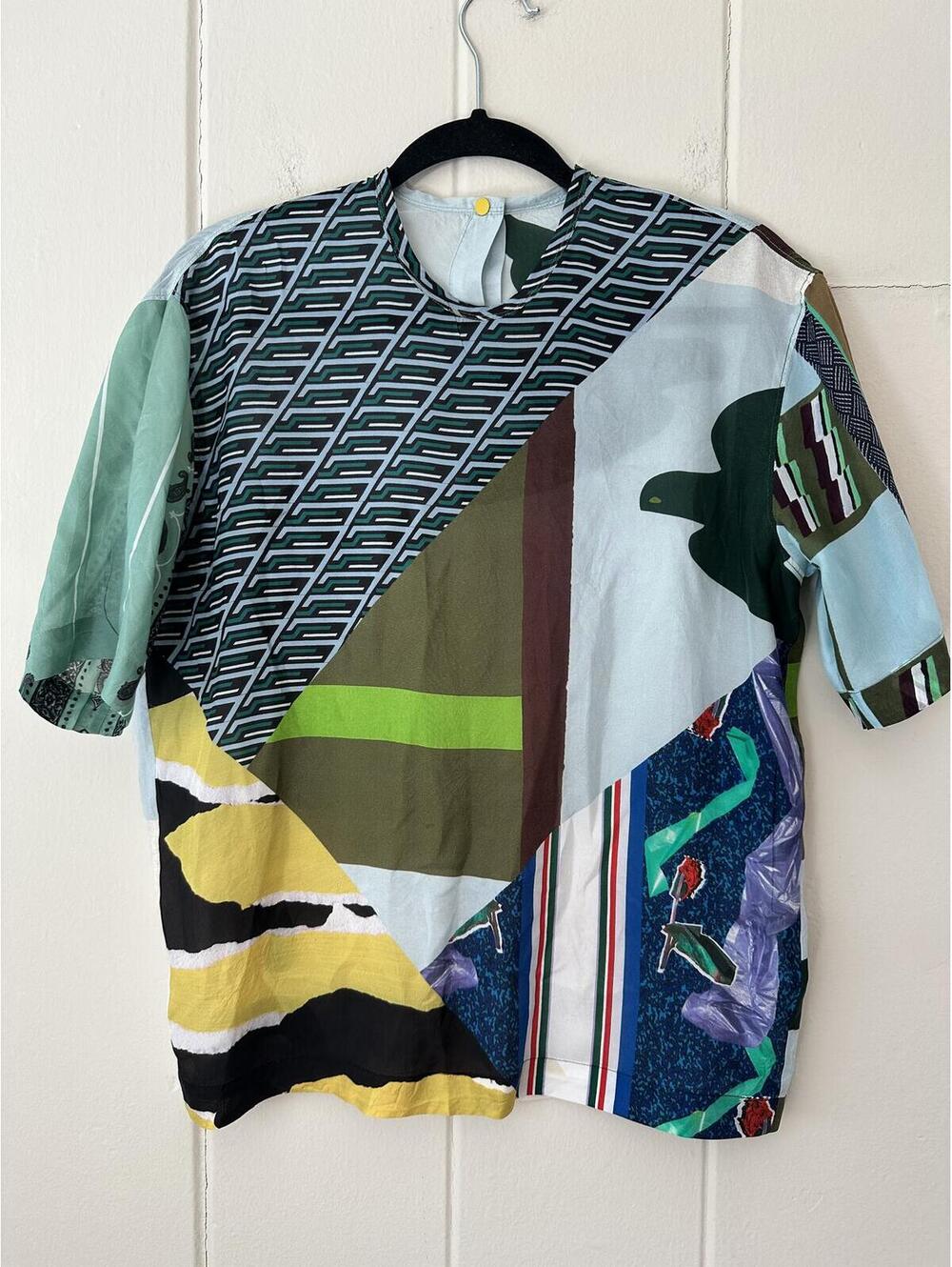 JNBY Silk Blouse Patchwork Designer Luxury Multicolor Unique Top Size Medium